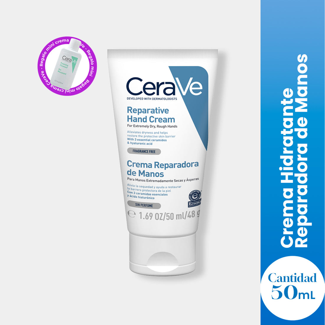 CeraVe Crema Hidratante Reparadora de Manos 50ml+ REGALO FOAMING CLEANSER 20ML