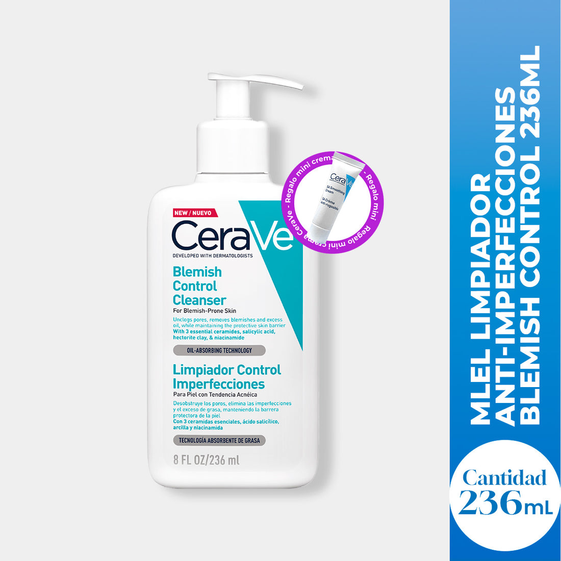 CeraVe Gel Limpiador Anti-imperfecciones Blemish Control 236ml + REGALO SA MOOTHING 5ML