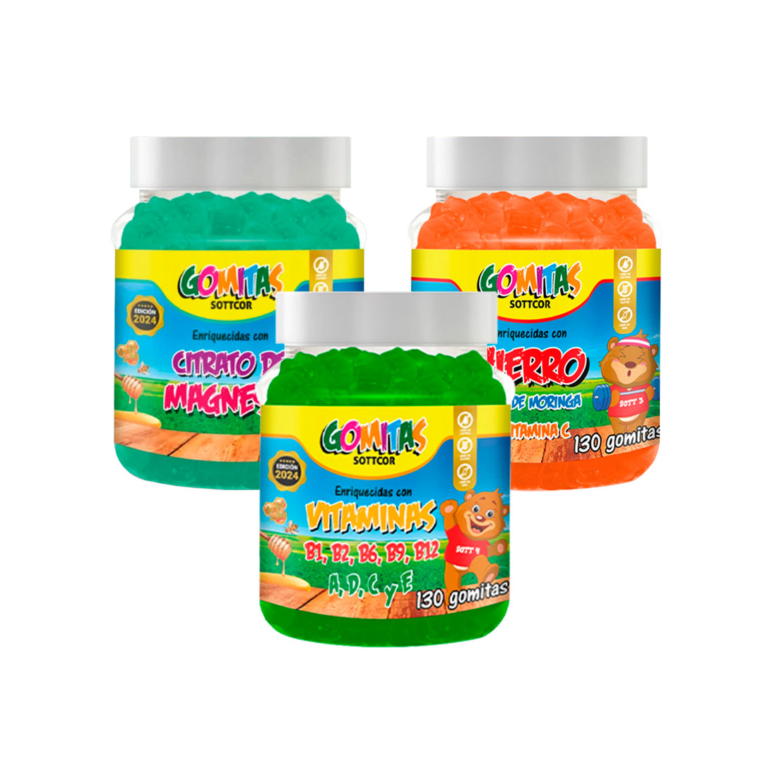 Combo Nutrientes Hierro + Citrato + Multivitaminas SOTTCOR NIÑOS + REGALO PASTILLERO