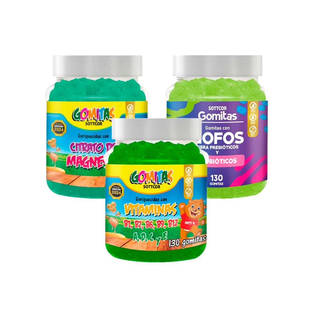 Combo Gomitas Gofos + Citrato + Multivitaminas SOTTCOR NIÑOS + REGALO PASTILLERO