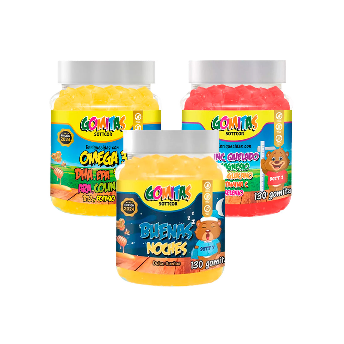 Combo Gomitas Buenas Noches + Zinc Quelado + Omega SOTTCOR NIÑOS + REGALO PASTILLERO