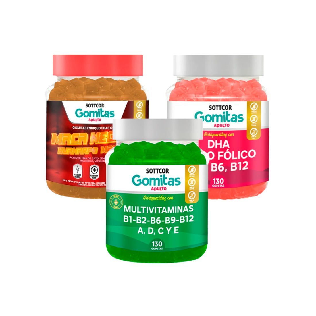 Combo Gomitas Maca Negra + Multivitaminas + DHA SOTTCOR ADULTOS + REGALO PASTILLERO