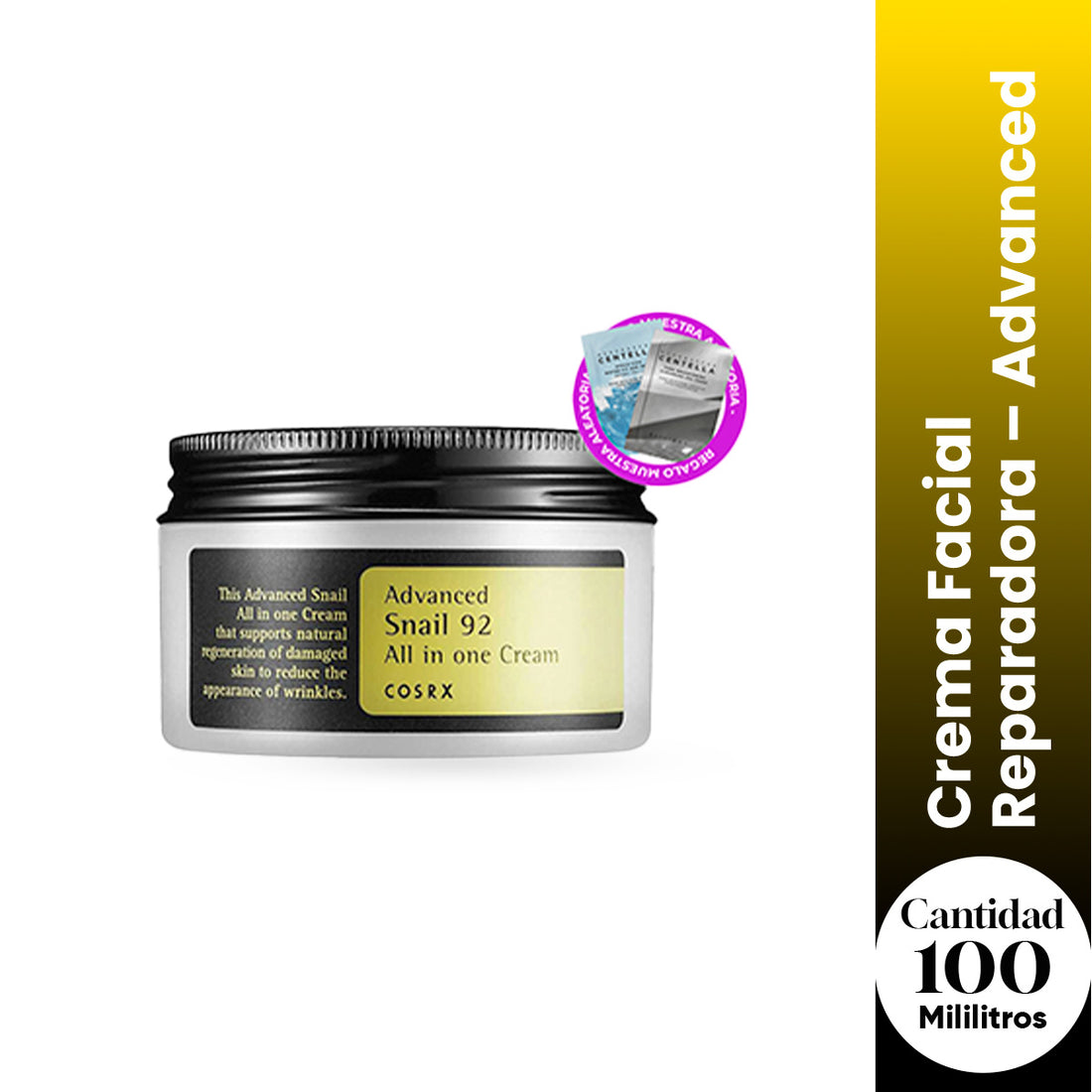 COSRX Crema Facial Reparadora – Advanced Snail 92 All In One Cream 100ml + Regalo Mini Sachets