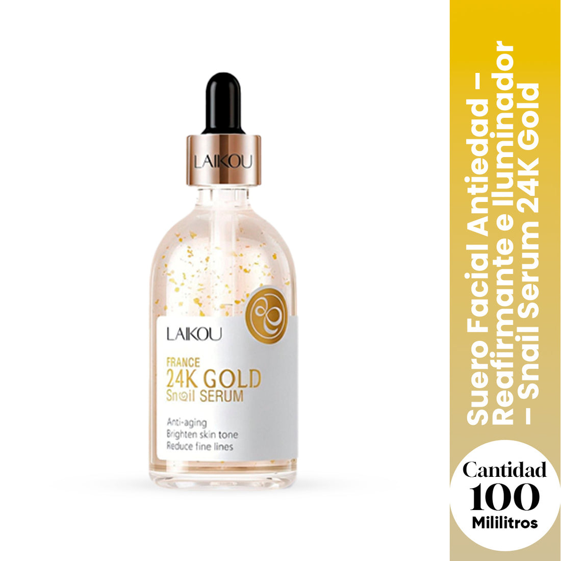 LAIKOU Suero Facial Antiedad – Reafirmante e Iluminador – Snail Serum 24K Gold 100ml