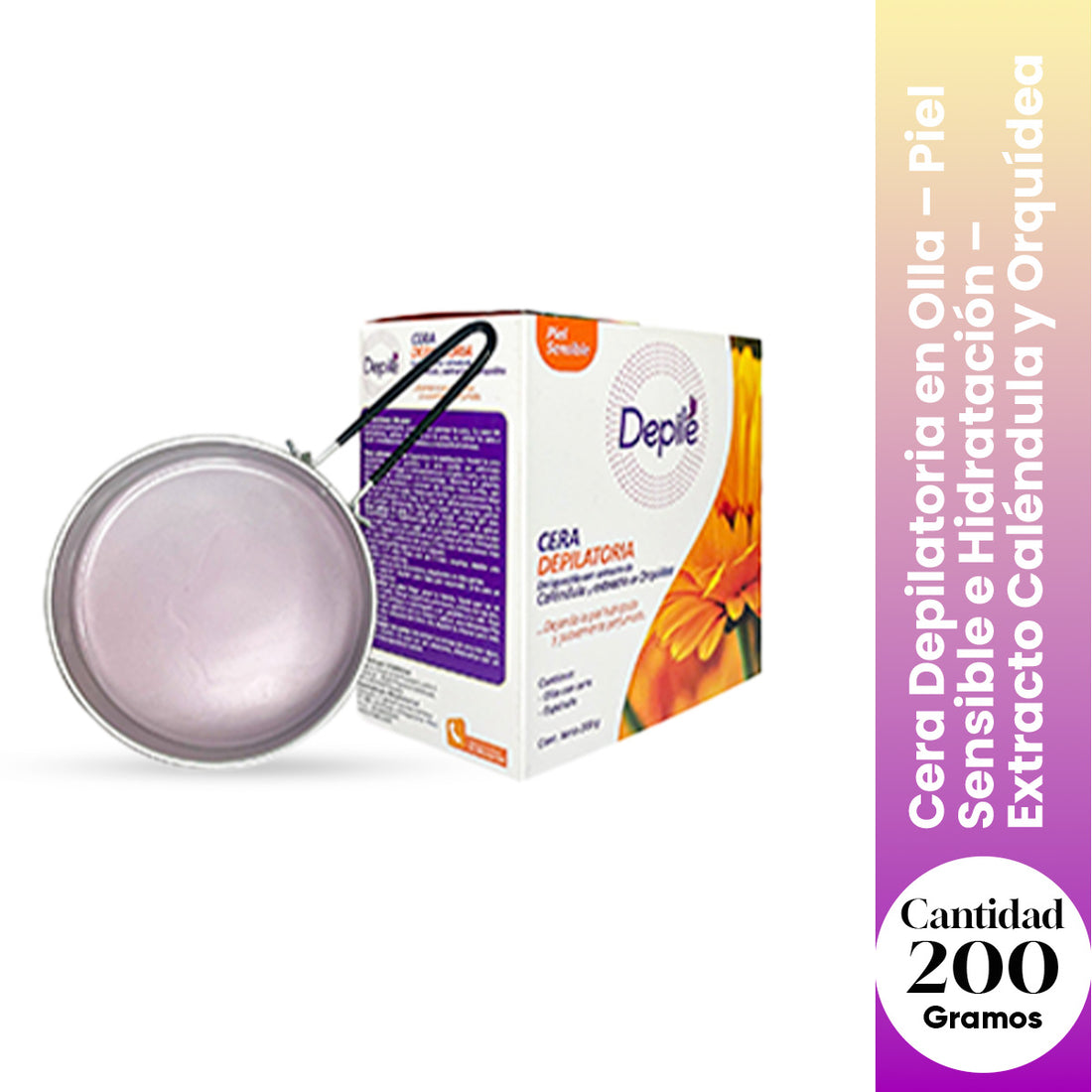 Depile Cera Depilatoria en Olla – Piel Sensible e Hidratación – Extracto Caléndula y Orquídea 200g