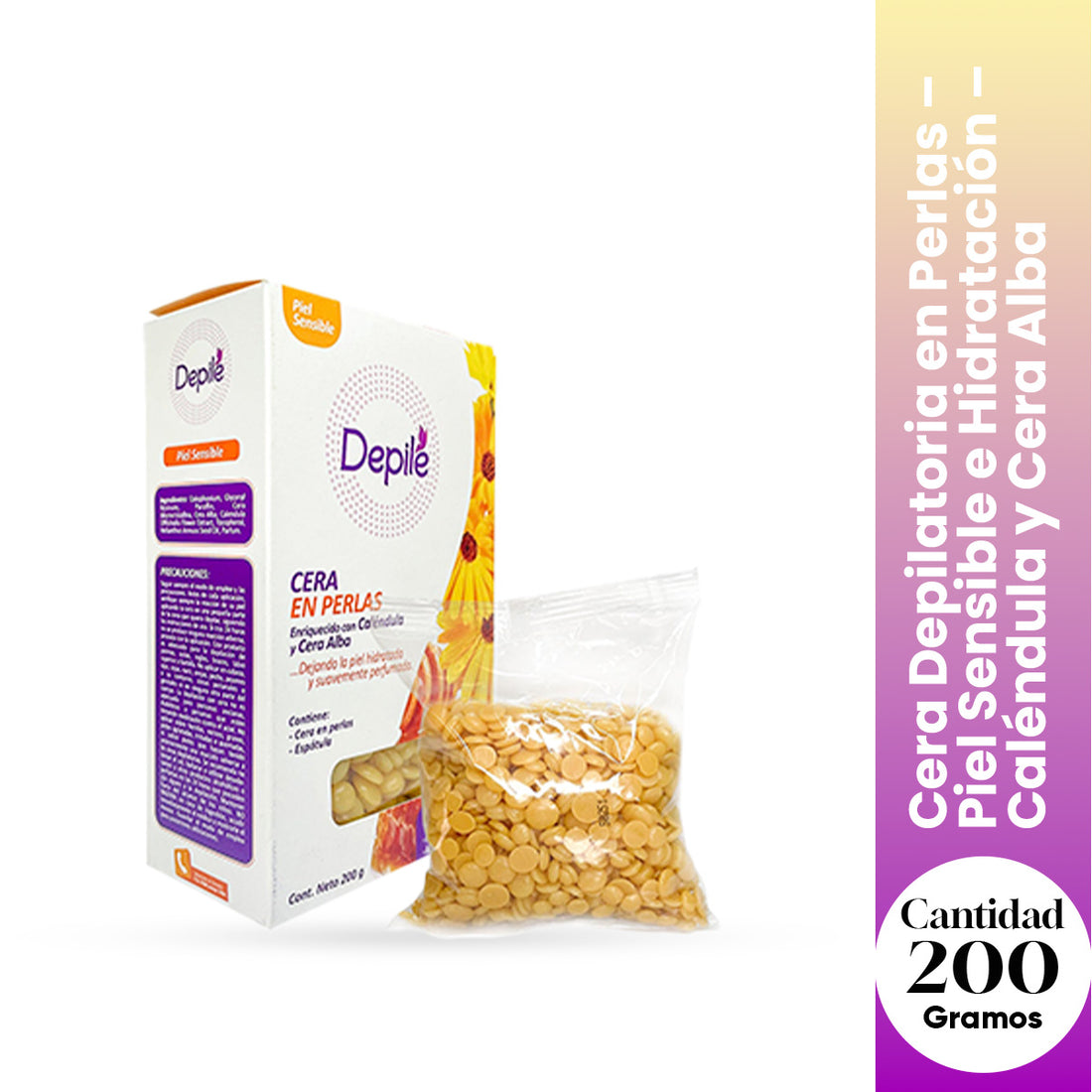 Depile Cera Depilatoria en Perlas – Piel Sensible e Hidratación – Caléndula y Cera Alba 200g