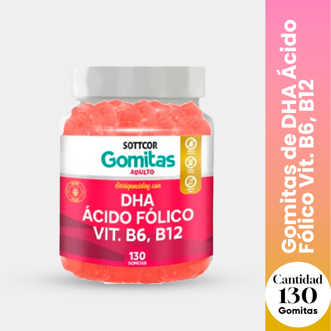 Gomitas con DHA Ácido Fólico Vit. B6, B12 Colina Sottcor 130 Gomitas