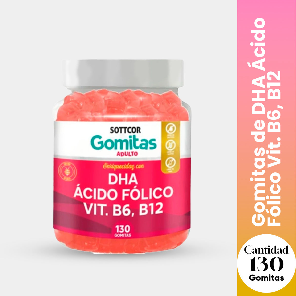 Gomitas con DHA Ácido Fólico Vit. B6, B12 Colina Sottcor 130 Gomitas