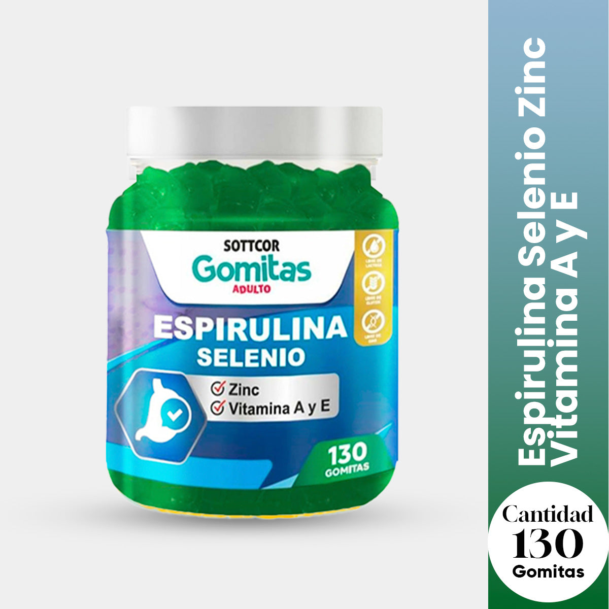 Gomitas con Espirulina Selenio Zinc Vitamina A y E Sottcor 130 Gomitas