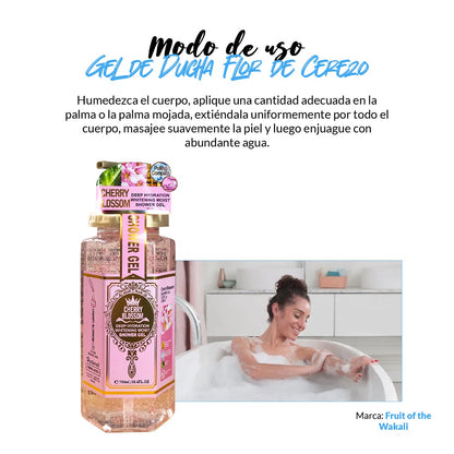 Gel de Ducha Flor de Cerezo + Aceite Masajeador Corporal de Rosa- Fruit of the Wokali