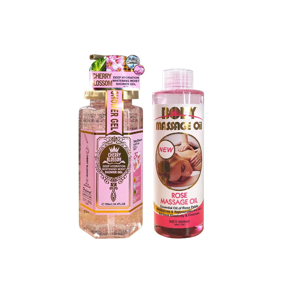 Gel de Ducha Flor de Cerezo + Aceite Masajeador Corporal de Rosa- Fruit of the Wokali