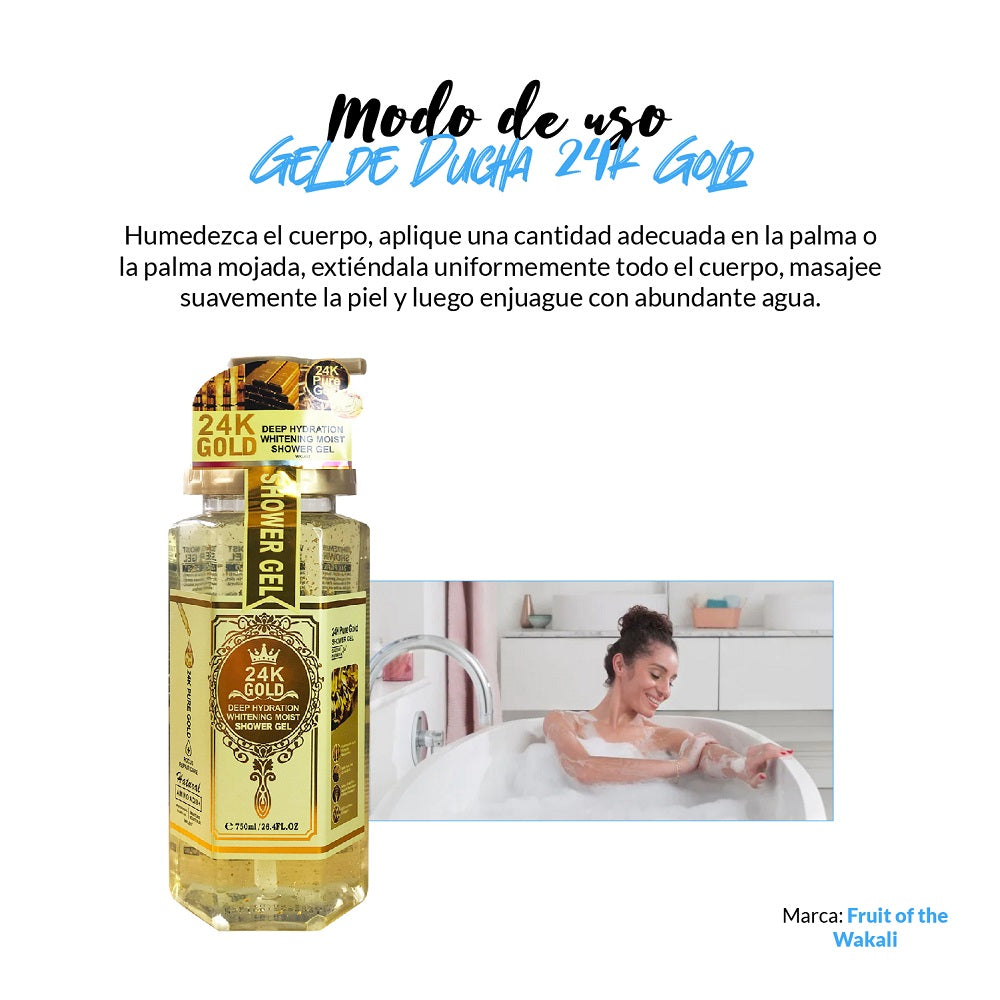 Gel de Ducha 24k Gold + Aceite Masajeador Corporal de Rosa - Fruit of the Wokali