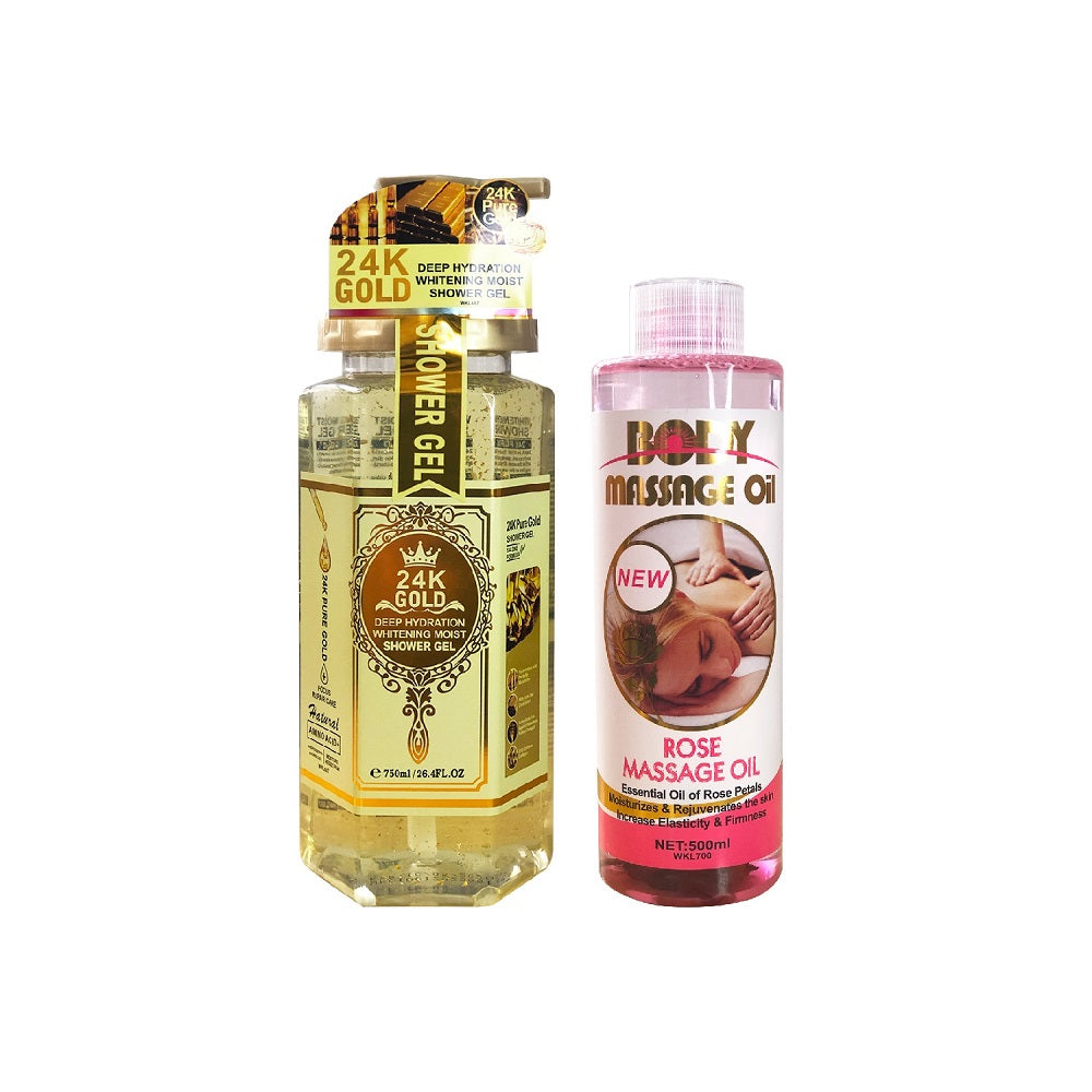 Gel de Ducha 24k Gold + Aceite Masajeador Corporal de Rosa - Fruit of the Wokali