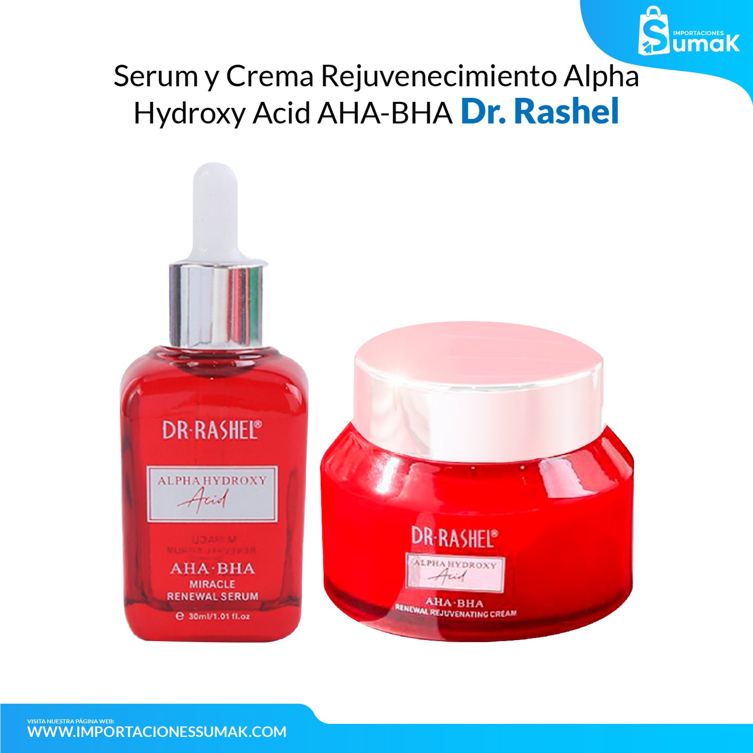 Crema &amp; Serum Rejuvenecimiento Alpha Hydroxy Acid AHA-BHA Dr. Rashel