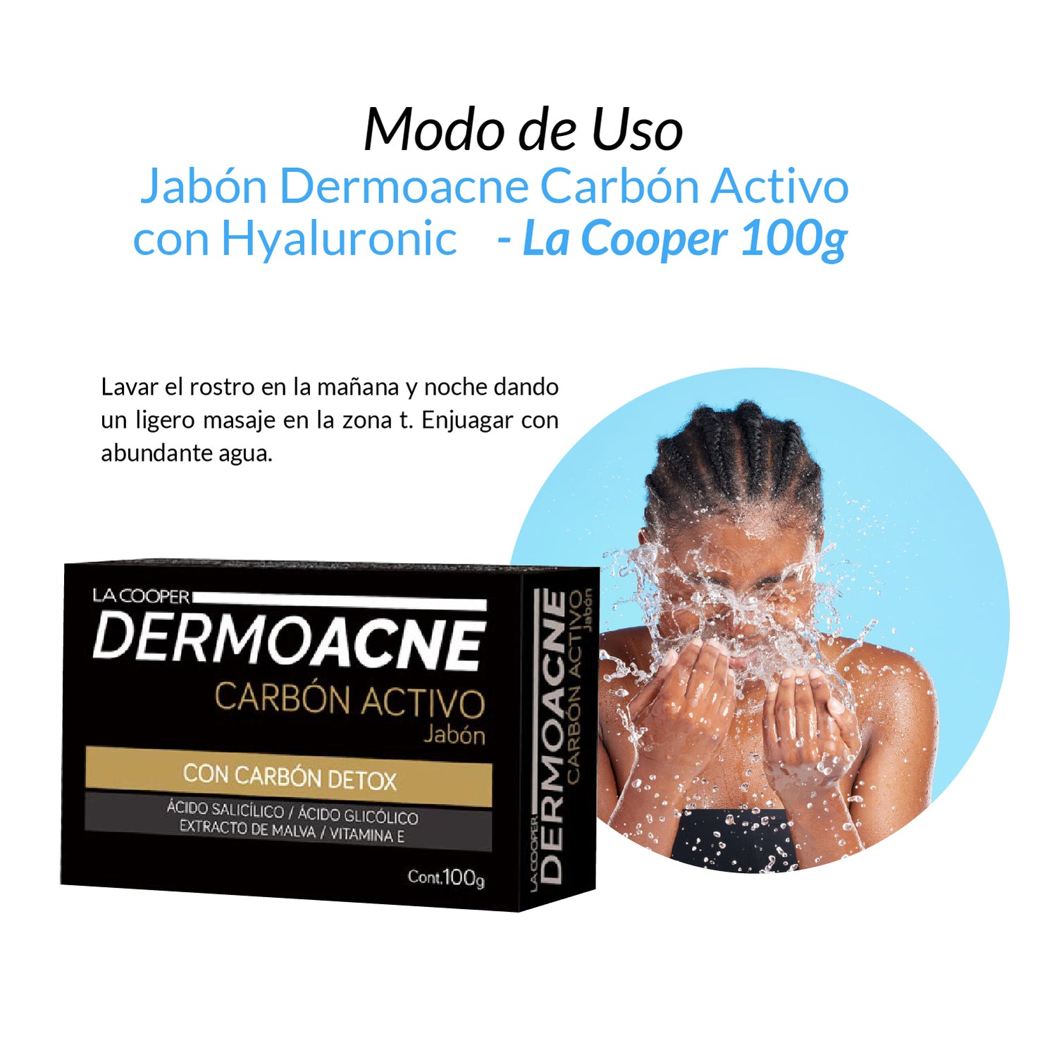 Jabón Dermoacne Carbón Activo con Hyaluronic - La Cooper 100g