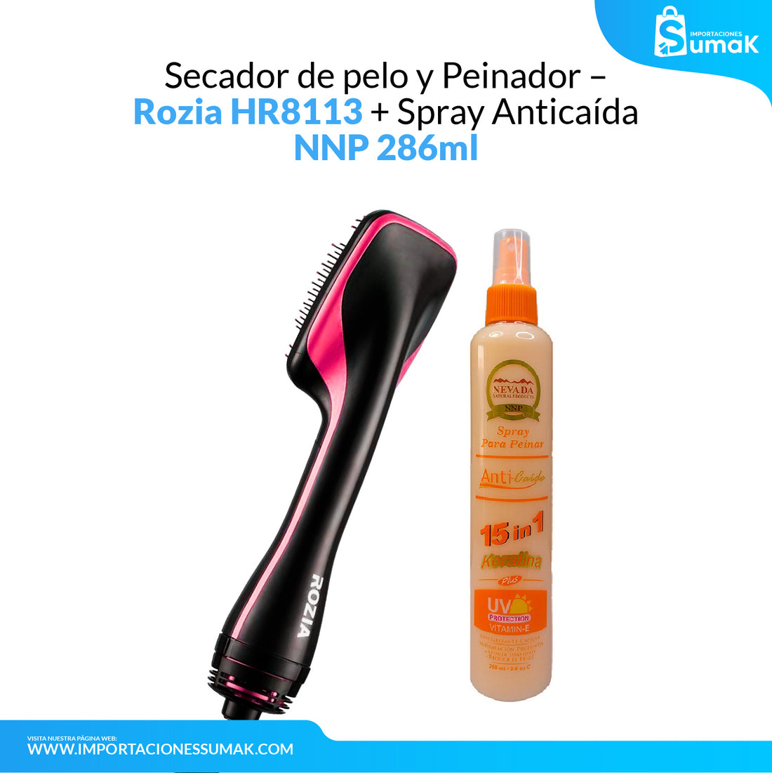 Secador de pelo y Peinador – Rozia  + Spray Anticaída 286ml