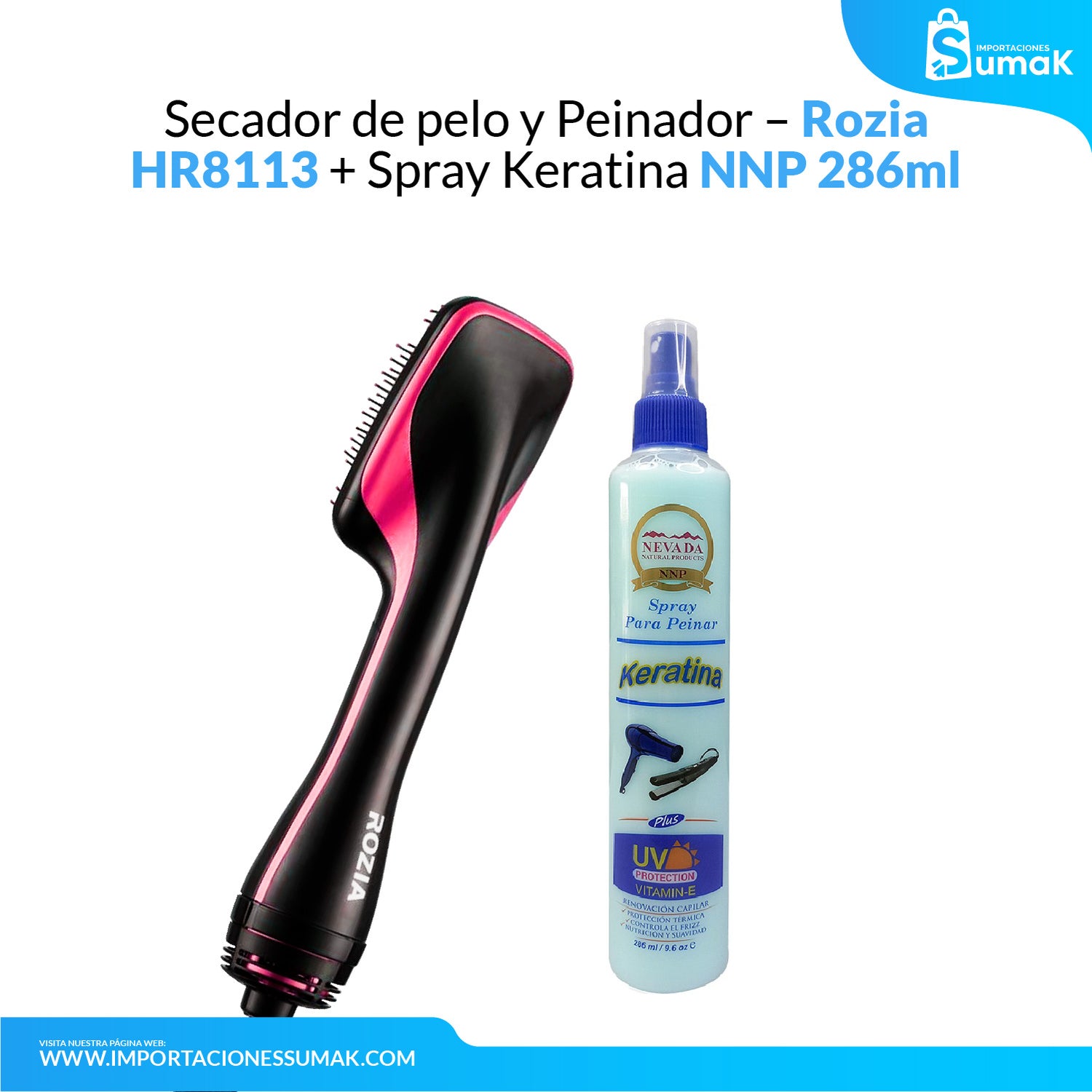 Secador de pelo y Peinador – Rozia HR8113 + Spray Keratina 286ml