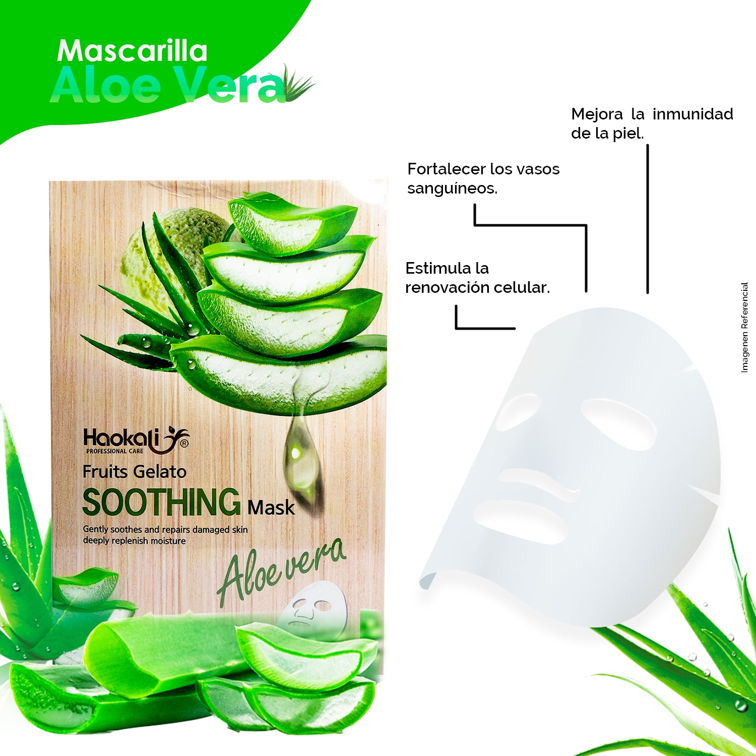 Mascarilla Calmante de Aloe Vera 30mlx10 piezas.