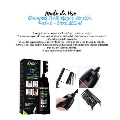 Shampoo Tinte Negro Versión Peine - Dexe 200ml