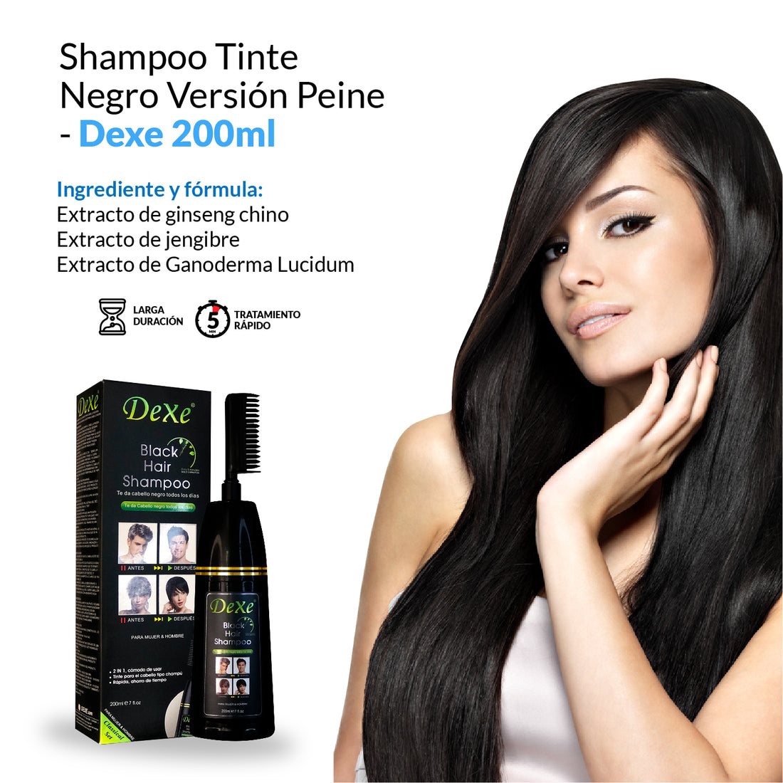 Shampoo Tinte Negro Versión Peine - Dexe 200ml